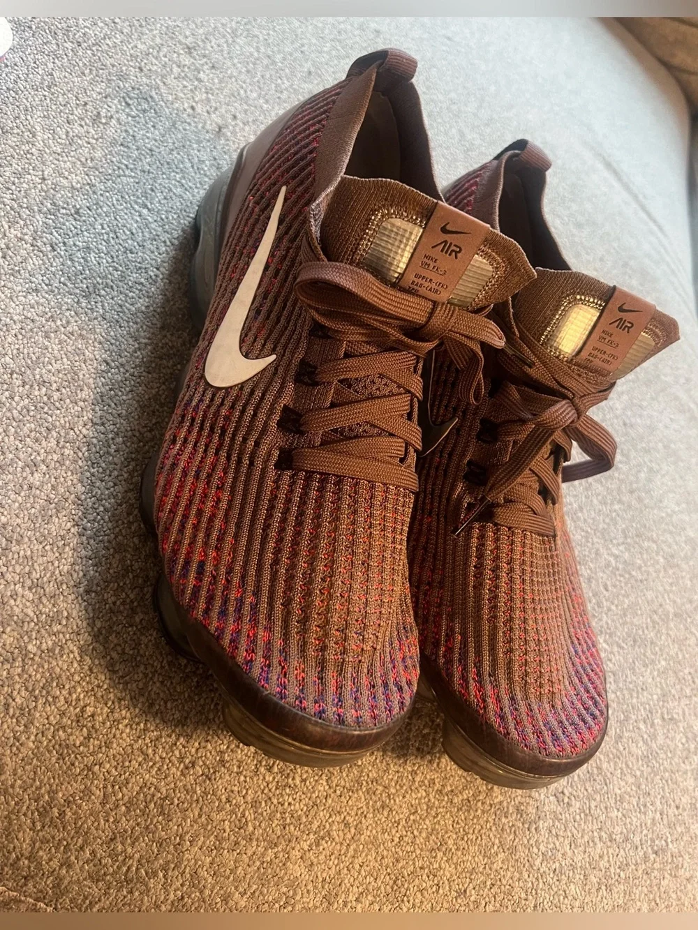 Nike Women’s Knit Air Max Sneakers - Brown with Red and Blue Knit